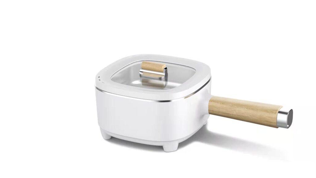 WANDI WD-1020B electric cooking pot with lid and wood-look handle